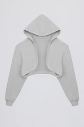 Brushed Jersey Hooded Cropped Shrug in Fog Grey